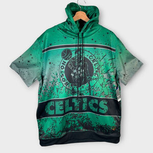FISLL Celtics Short Sleeve Hoodie XL Boston NBA Short Sleeve Pockets Green NEW